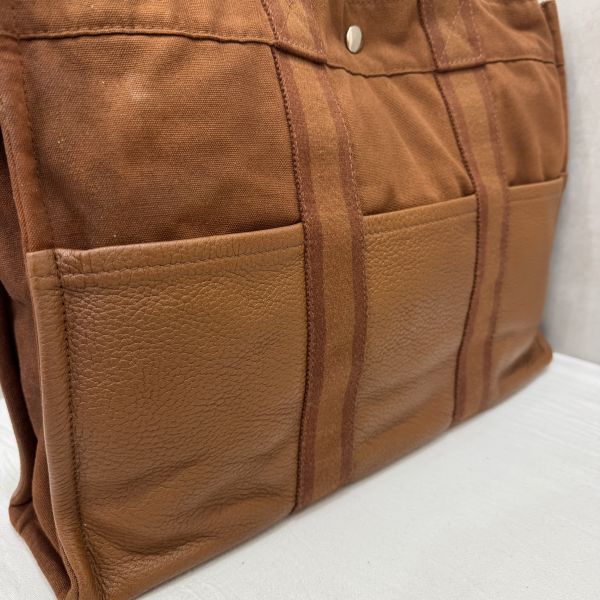 Hermès 帆布拼皮手提包 