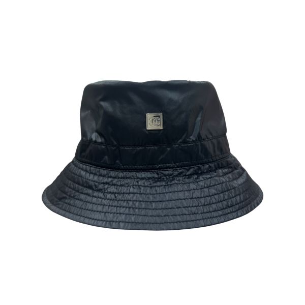 Chanel 黑色尼龍 銀色方形鐵牌logo 漁夫帽 