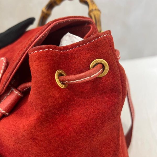Gucci 竹子絨面紅後背包 
