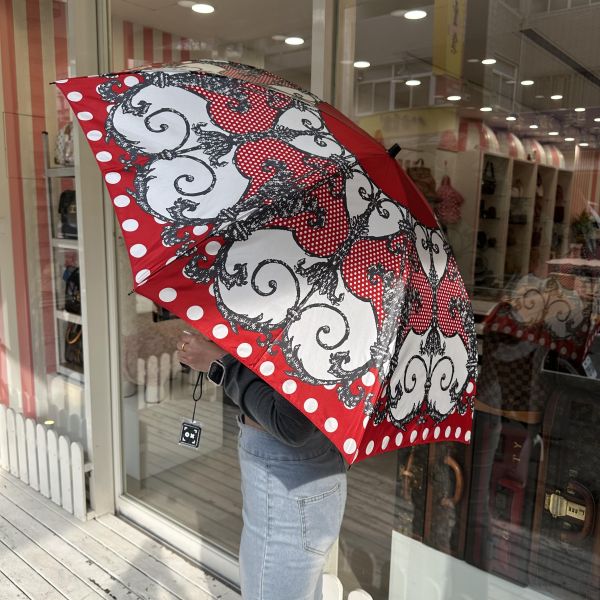 Dior 迪奧 法式復古 巴洛克風 紅白點點 華麗遮陽傘/雨傘 