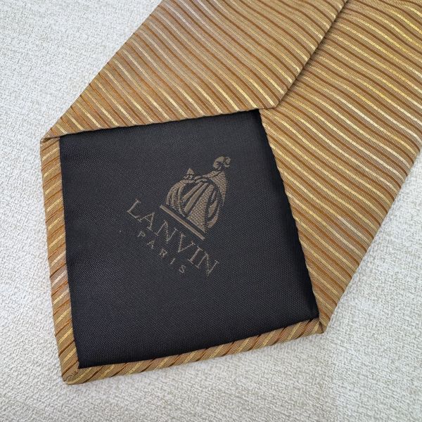 LANVIN 黃條紋 領帶 領結 絲綢（中古） 