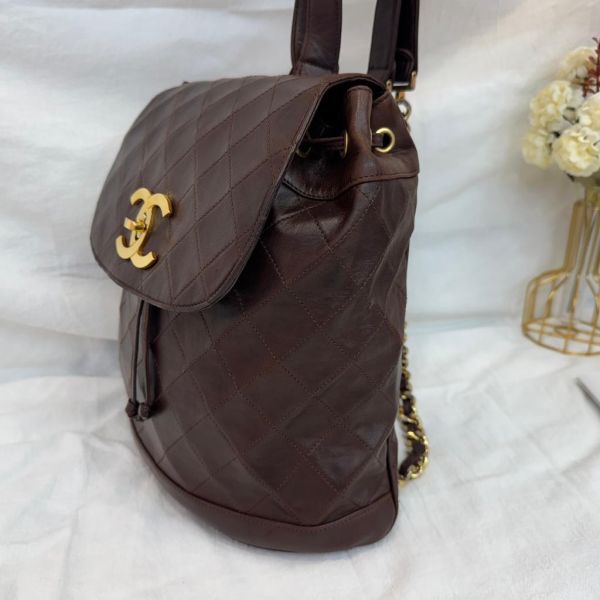 Chanel 後背包 咖啡金扣 