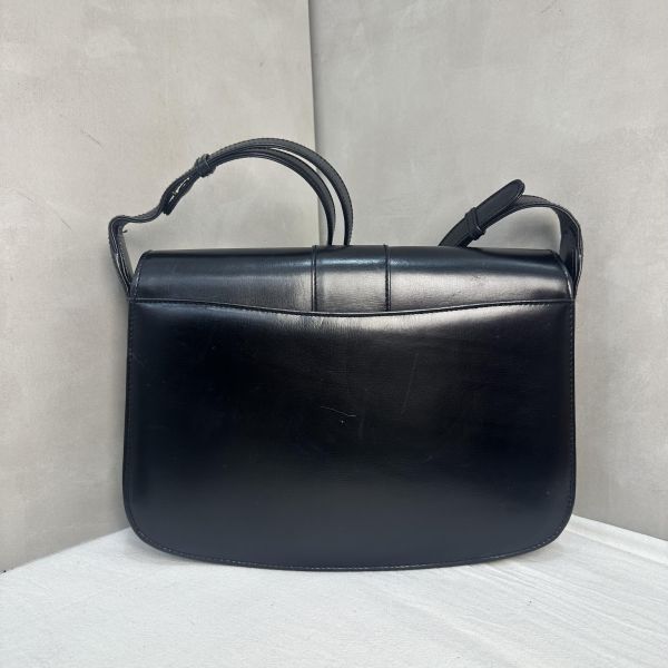 Gucci Vintage 中古黑色金色logo小牛皮肩背包 