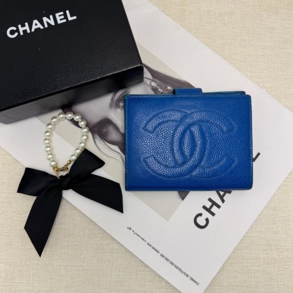 Chanel 深藍 魚子醬短夾 