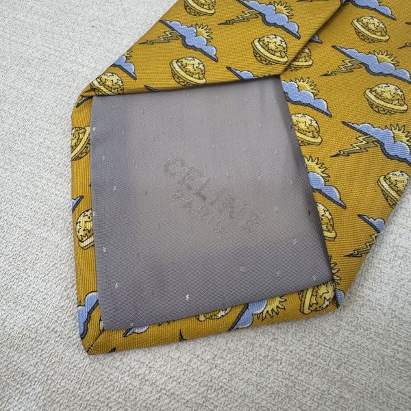 CELINE 黃 星球 太陽 雲 雷電圖案 領帶 絲綢（中古） 