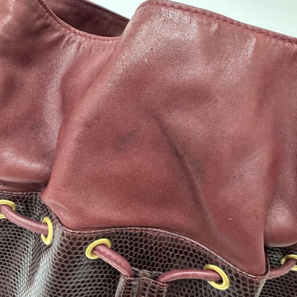 Gucci 古馳 酒紅色壓紋皮革水桶包 