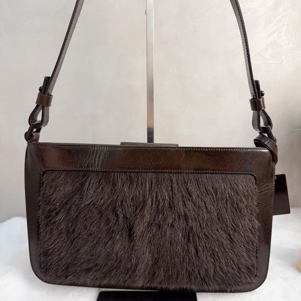 Celine 皮革拼馬毛 復古肩背包 