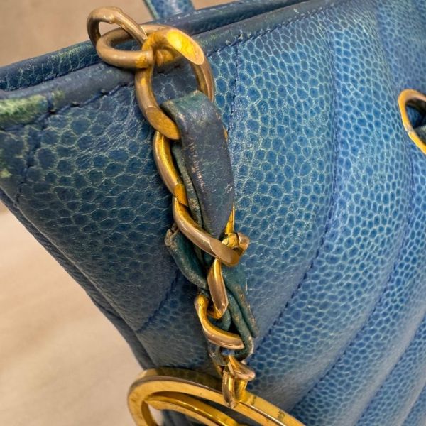 Chanel Vintage Chevron Caviar Tote 藍色 