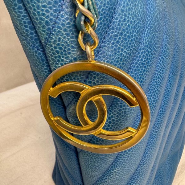 Chanel Vintage Chevron Caviar Tote 藍色 