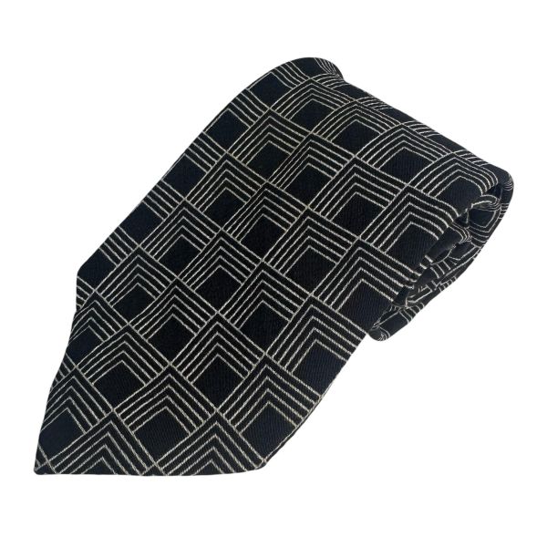 Armani 黑色摩登方格紳士領帶 領結 絲綢（中古） 