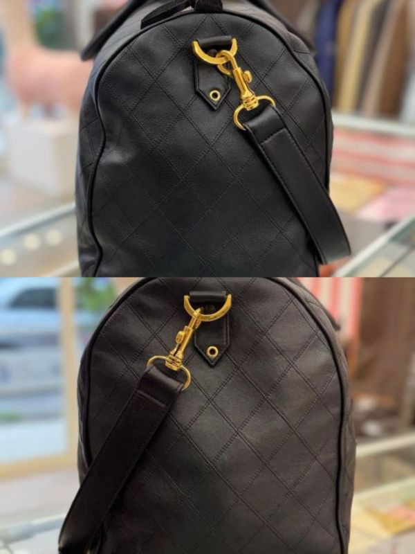 Chanel 菱格紋黑金旅行袋 