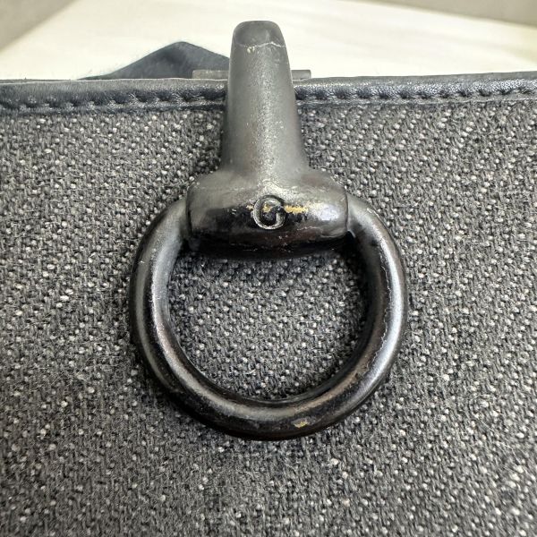 Gucci 中古黑色馬銜扣老花領錢袋短夾 