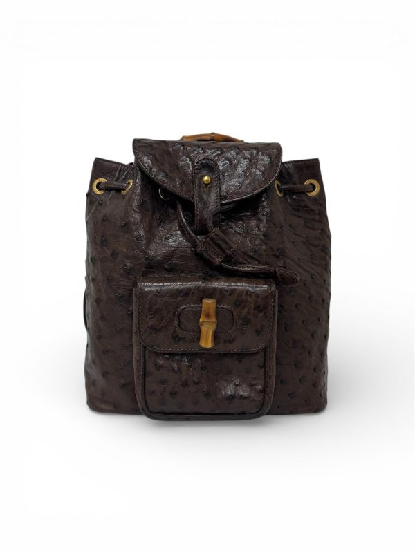 Gucci鴕鳥皮竹節雙肩包 