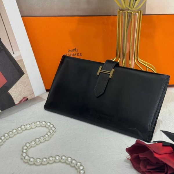 Hermès 黑色牛皮長夾 