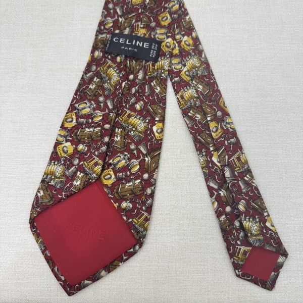 CELINE 紅 火車頭多圖 領帶 絲綢(中古） 