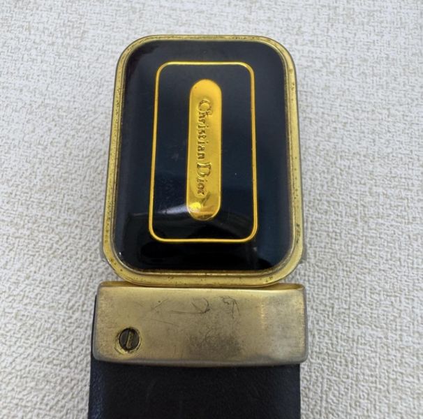 DIOR 金x黑頭 黑皮革 皮帶 腰帶 