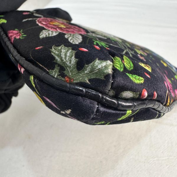Gucci Flora Pochette Mini 中古蜥蜴皮緞面花卉琉璃小蜜蜂麻將包 