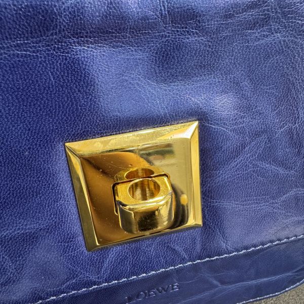 Loewe (羅威) Vintage 電光藍牛皮金扣肩背包* 
