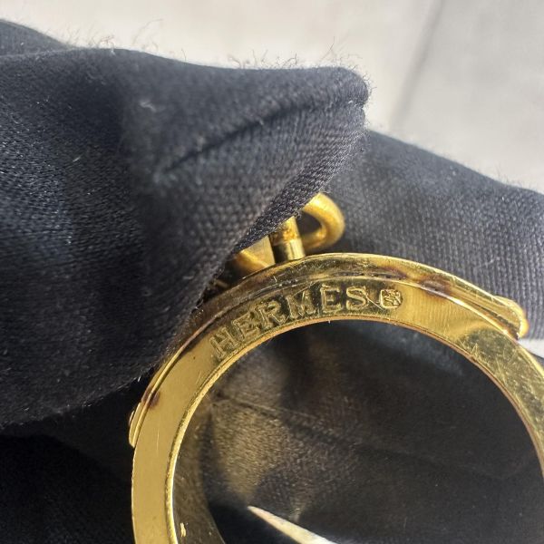 Hermes 中古金鎖頭橘皮絲巾釦戒指 