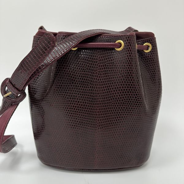 Gucci 古馳 酒紅色壓紋皮革水桶包 