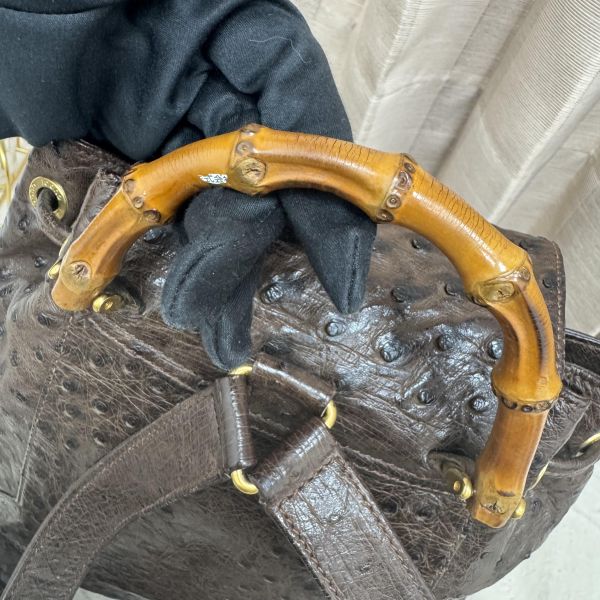 Gucci鴕鳥皮竹節雙肩包 