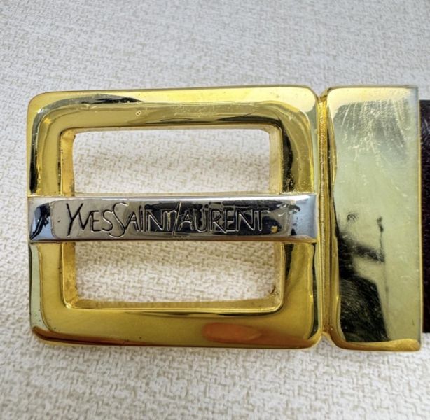 Saint Laurent  YSL金x銀頭 棕皮革 皮帶 腰帶 
