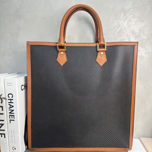 Bally 復古浮雕B黑棕雙色皮革手提包Tote Bag /公事包* 
