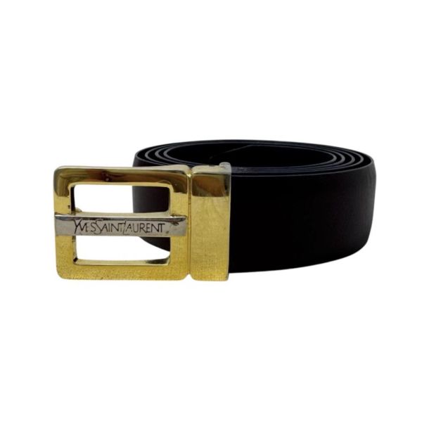 Saint Laurent  YSL金x銀頭 棕皮革 皮帶 腰帶 