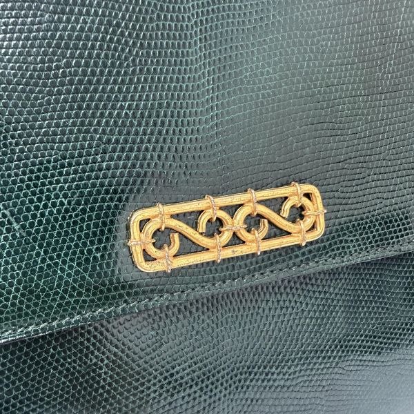 Celine Vintage 綠色蜥蜴皮手提包 