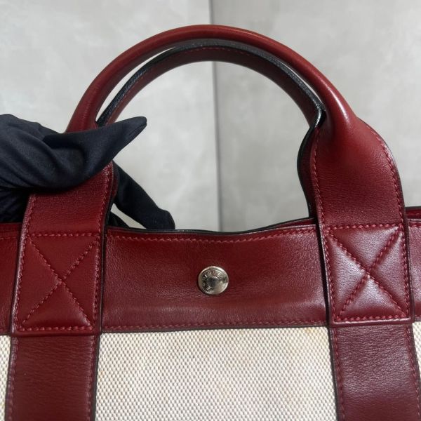 Hermès 皮革帆布手提包 