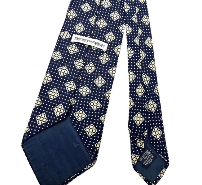 Emporio Armani 男士藏青色絲綢領帶（中古）義大利製 
