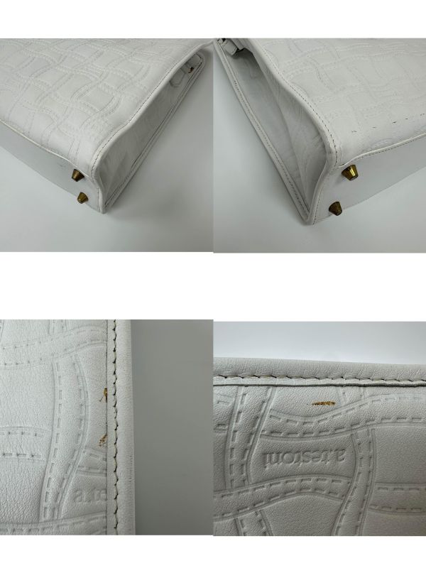 Testoni 鐵獅東尼 編織紋壓花象牙白托特包 