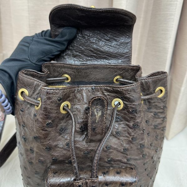 Gucci鴕鳥皮竹節雙肩包 