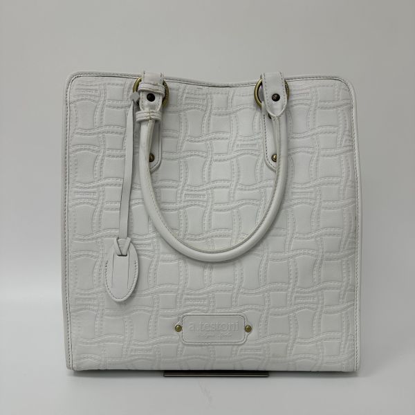Testoni 鐵獅東尼 編織紋壓花象牙白托特包 