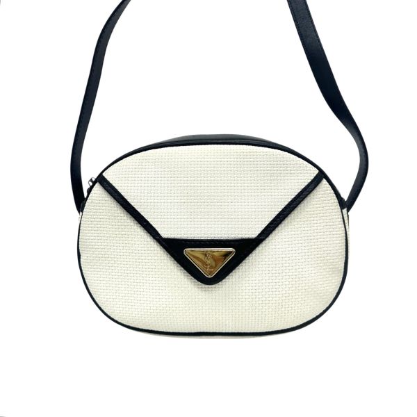 YSL Vintage 中古白色編織皮革信封斜背包包 