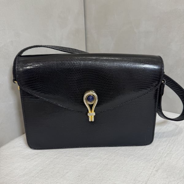 Gucci Vintage Lizard Leather Shoulder Bag 黑色蜥蜴皮單肩包 