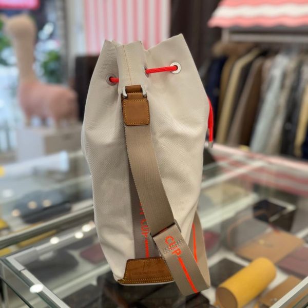 Louis Vuitton Damier geant vintage 螢光橘線條縮口水桶包 