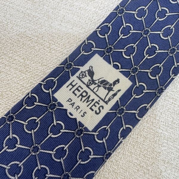 Hermes 藍 領帶 領結 絲綢（中古） 