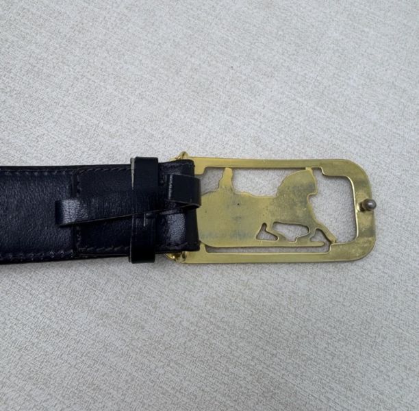 Celine 金x銀馬車頭 黑皮革 皮帶 腰帶 