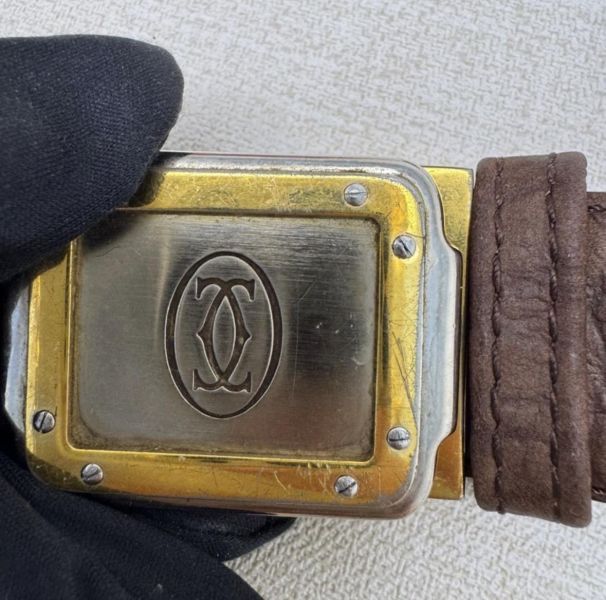 Cartier 卡地亞 金x銀頭 棕色皮革 皮帶 腰帶 