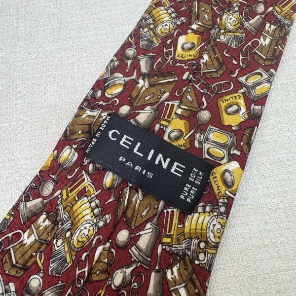 CELINE 紅 火車頭多圖 領帶 絲綢(中古） 