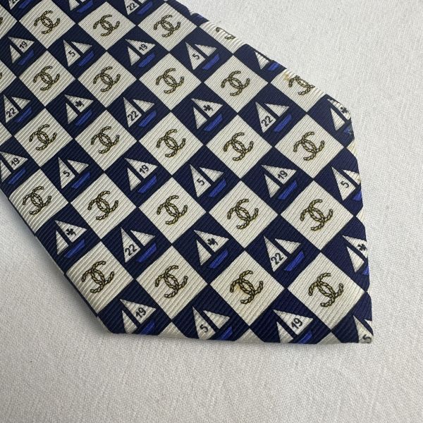 Chanel 帆船雙C 領帶 領結 絲綢 義大利製（中古） 