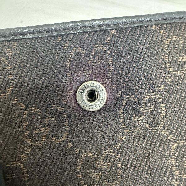 Gucci 中古 咖啡老花拼接皮革短夾 