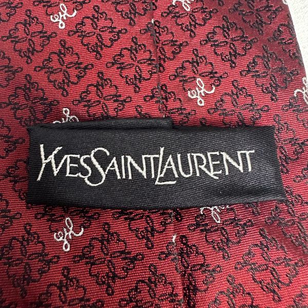 YSL Saint Laurent紅色復古印花領帶 領結 絲綢（中古） 