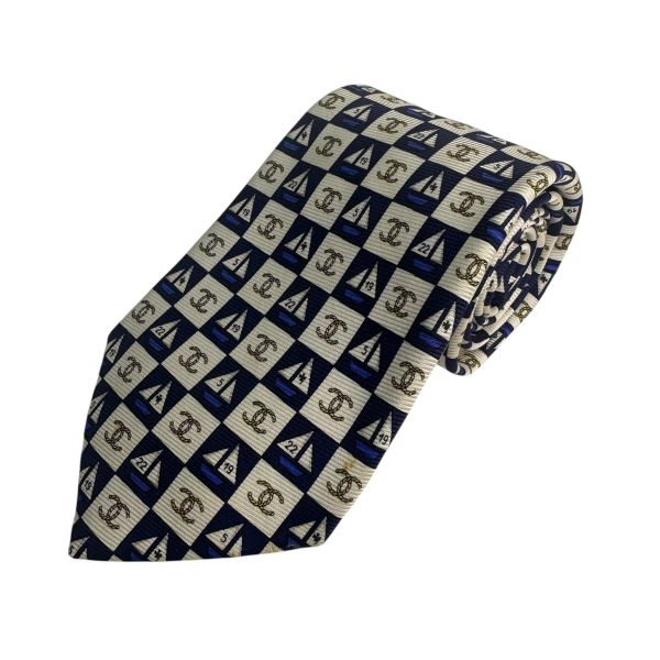 Chanel 帆船雙C 領帶 領結 絲綢 義大利製（中古） 