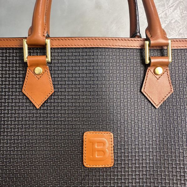 Bally 復古浮雕B黑棕雙色皮革手提包Tote Bag /公事包* 