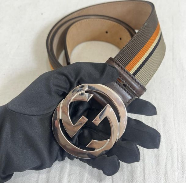 Gucci 經典雙G帆布皮革皮帶 