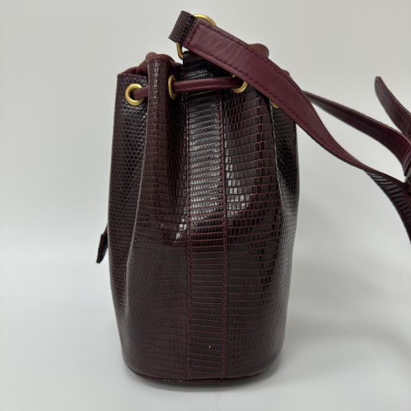 Gucci 古馳 酒紅色壓紋皮革水桶包 