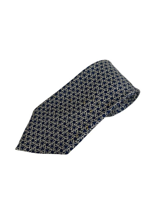 Hermès 藍旋轉紋領帶 （中古） 