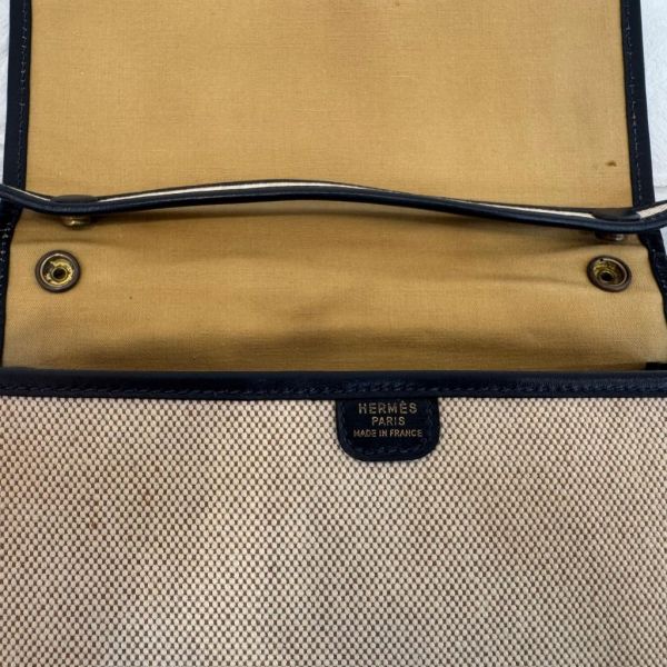 Hermès 小馬頭帆布拼皮小書包 